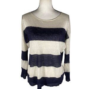 Nili Lotan XS Navy & White Striped Lightweight Linen Long Sleeve Sweater preppy